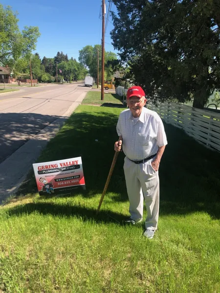 May yard-sign winner Howard with their Gering Valley Plumbing & Heating sign